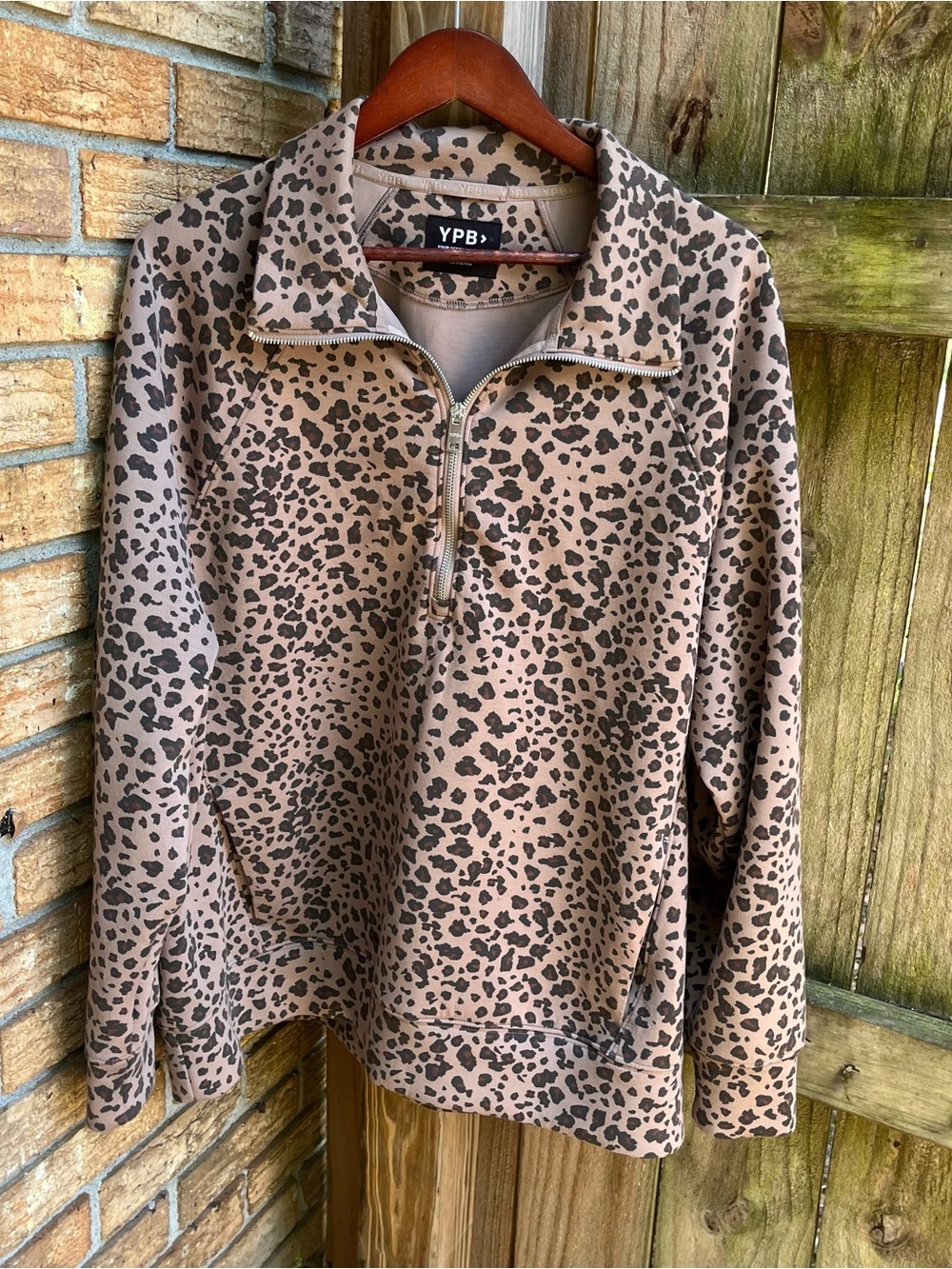 YPB Taupe Leopard Half-Zip Pullover Sweatshirt